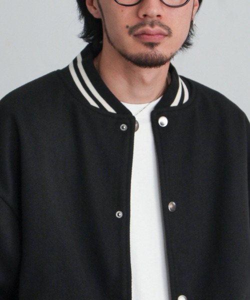 ZIP FIVE(ジップファイブ)の「【ZIP FIVE】 オーバーサイズ ウールライク スタジャン(スタジャン・メンズ・ベージュ/ブルー系/ベージュ系/グリーン系/ブラック×ホワイト/ブラウン系/ブラック/ネイビー系/ネイビー系1/キャメル/チャコール・MEDIUM/LARGE/X-LARGE)」の19枚目の写真