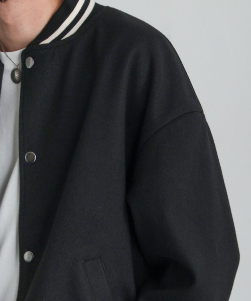 ZIP FIVE(ジップファイブ)の「【ZIP FIVE】 オーバーサイズ ウールライク スタジャン(スタジャン・メンズ・ベージュ/ブルー系/ベージュ系/グリーン系/ブラック×ホワイト/ブラウン系/ブラック/ネイビー系/ネイビー系1/キャメル/チャコール・MEDIUM/LARGE/X-LARGE)」の20枚目の写真