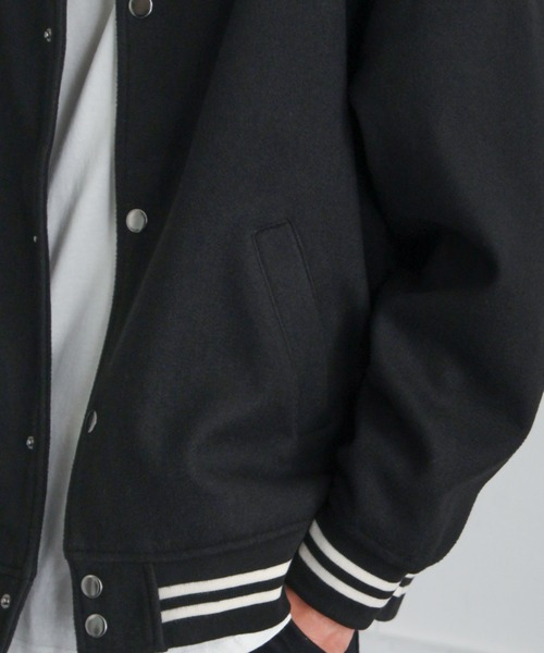 ZIP FIVE(ジップファイブ)の「【ZIP FIVE】 オーバーサイズ ウールライク スタジャン(スタジャン・メンズ・ベージュ/ブルー系/ベージュ系/グリーン系/ブラック×ホワイト/ブラウン系/ブラック/ネイビー系/ネイビー系1/キャメル/チャコール・MEDIUM/LARGE/X-LARGE)」の21枚目の写真