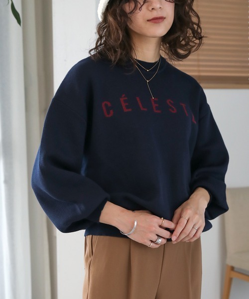 Bou Jeloud(ブージュルード)の「ロゴジャガードニットプルオーバー(ニット/セーター・レディース・ベージュ/ネイビー/ライトグリーン・FREE)」の7枚目の写真