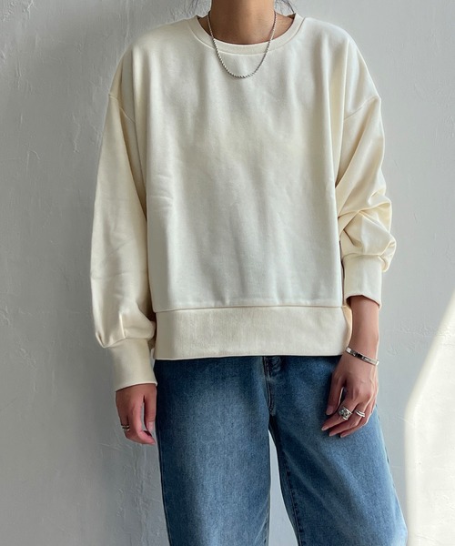 LBC（エルビーシー）の「ワイドリブパフ袖プルオーバー（Tシャツ/カットソー・レディース・オレンジ/オフホワイト/チャコールグレー・M/L）」の2枚目の写真