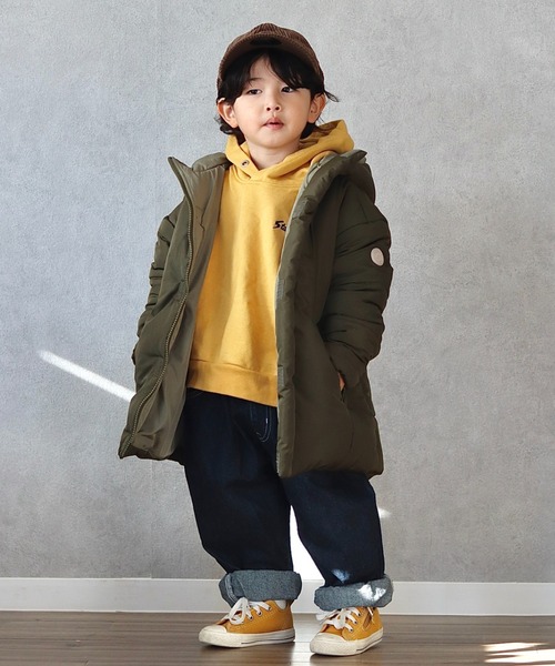 CIAOPANIC TYPY（チャオパニックティピー）の「【KIDS】フェイクダウン配色モンスターパーカー/中綿ロング（ダウンジャケット/コート・キッズ・カーキ/アイボリー/ブラック・S/M/L/XL/XXL）」の7枚目の写真