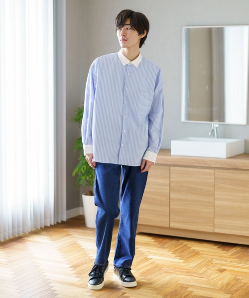 BRICK & SONS(ブリックアンドサンズ)の「リラックスバックプリーツシャツ<サックスブルーストライプ>(シャツ/ブラウス・メンズ・サックスブルー・LL/S/M/L/XS)」の3枚目の写真