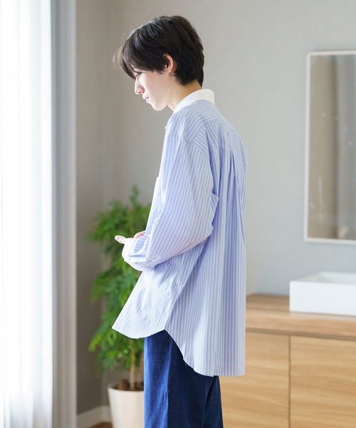 BRICK & SONS(ブリックアンドサンズ)の「リラックスバックプリーツシャツ<サックスブルーストライプ>(シャツ/ブラウス・メンズ・サックスブルー・LL/S/M/L/XS)」の4枚目の写真
