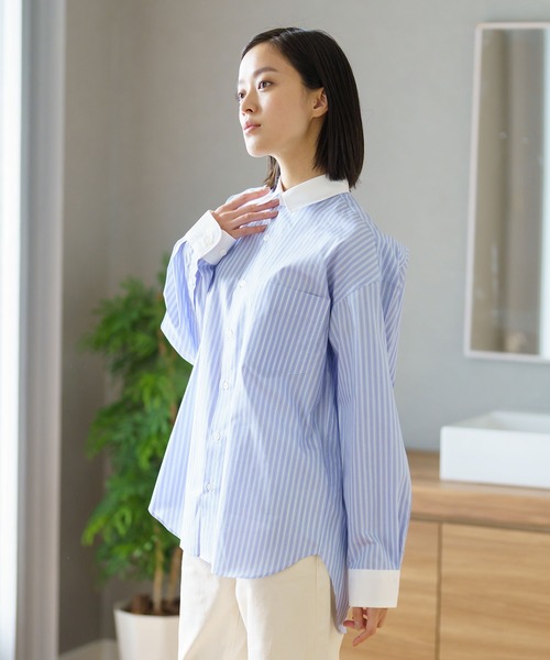 BRICK & SONS(ブリックアンドサンズ)の「リラックスバックプリーツシャツ<サックスブルーストライプ>(シャツ/ブラウス・メンズ・サックスブルー・LL/S/M/L/XS)」の8枚目の写真
