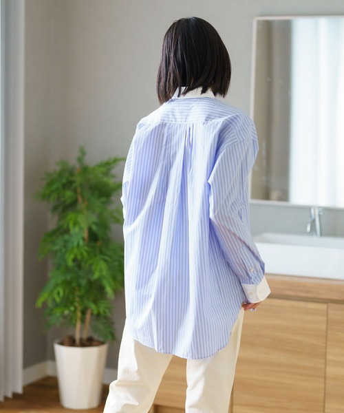 BRICK & SONS(ブリックアンドサンズ)の「リラックスバックプリーツシャツ<サックスブルーストライプ>(シャツ/ブラウス・メンズ・サックスブルー・LL/S/M/L/XS)」の9枚目の写真