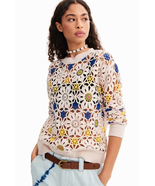 Desigual（デシグアル）の「花モチーフ クロシェ編みセーター（ニット  