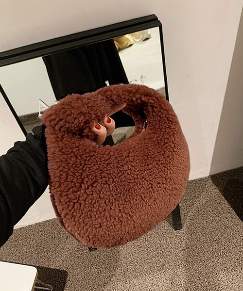 shopnikoniko（ショップニコニコ）の「ボア ノットハンドル ミニバッグ（ハンドバッグ・レディース・ホワイト/ブラウン・フリー）」の7枚目の写真