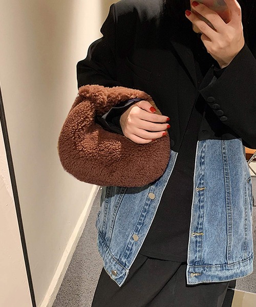 shopnikoniko（ショップニコニコ）の「ボア ノットハンドル ミニバッグ（ハンドバッグ・レディース・ホワイト/ブラウン・フリー）」の8枚目の写真