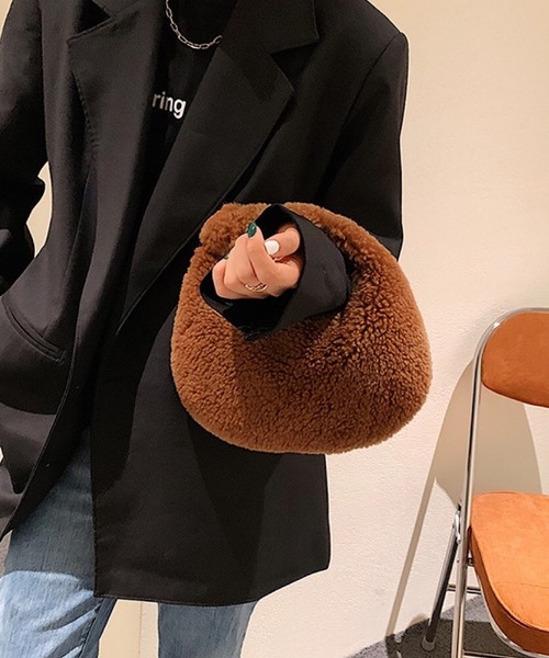 shopnikoniko（ショップニコニコ）の「ボア ノットハンドル ミニバッグ（ハンドバッグ・レディース・ホワイト/ブラウン・フリー）」の11枚目の写真
