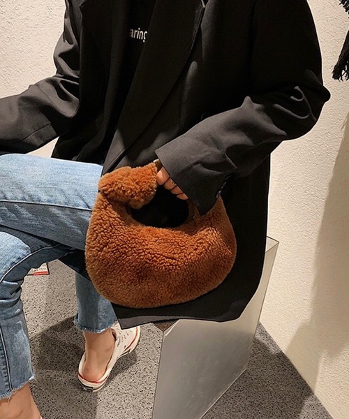 shopnikoniko（ショップニコニコ）の「ボア ノットハンドル ミニバッグ（ハンドバッグ・レディース・ホワイト/ブラウン・フリー）」の3枚目の写真