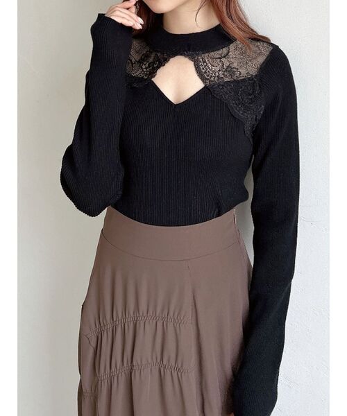 RESEXXY(リゼクシー)の「ラグランレースニットトップス(ニット/セーター・レディース・ブラック/ホワイト/ベージュ・FREE)」の3枚目の写真