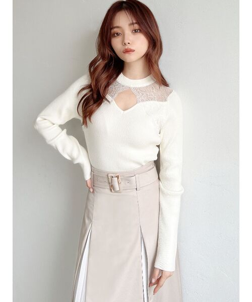 RESEXXY(リゼクシー)の「ラグランレースニットトップス(ニット/セーター・レディース・ブラック/ホワイト/ベージュ・FREE)」の4枚目の写真