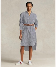 ポロラルフローレン】ワンピース 麻100% パフスリーブ ストライプ