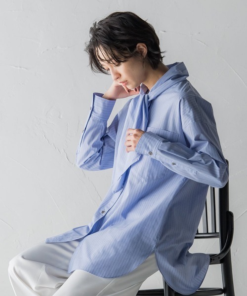 MAYSON GREY(メイソングレイ)の「スカーフネックストライプオーバーシャツ(シャツ/ブラウス・レディース・ブルー系その他/パープル系その他・M)」の13枚目の写真