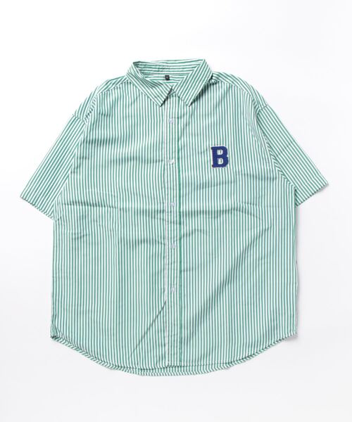 coca(coca)(コカ)の「メンズストライプイニシャルサガラワッペンシャツ(シャツ/ブラウス・メンズ・ブルー/グリーン・M/L/XL)」の4枚目の写真