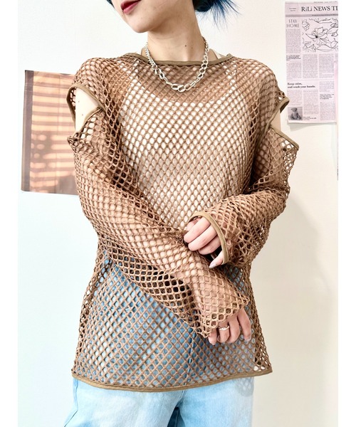 CECIL McBEE(セシルマクビー)の「フィッシュネットプルオーバー(Tシャツ/カットソー・レディース・アイボリー/ブラック/ベージュ/カーキ・MEDIUM/LARGE)」の1枚目の写真