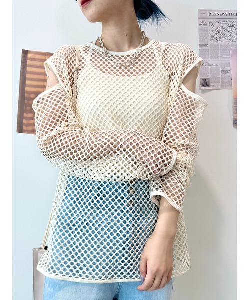 CECIL McBEE(セシルマクビー)の「フィッシュネットプルオーバー(Tシャツ/カットソー・レディース・アイボリー/ブラック/ベージュ/カーキ・MEDIUM/LARGE)」の2枚目の写真