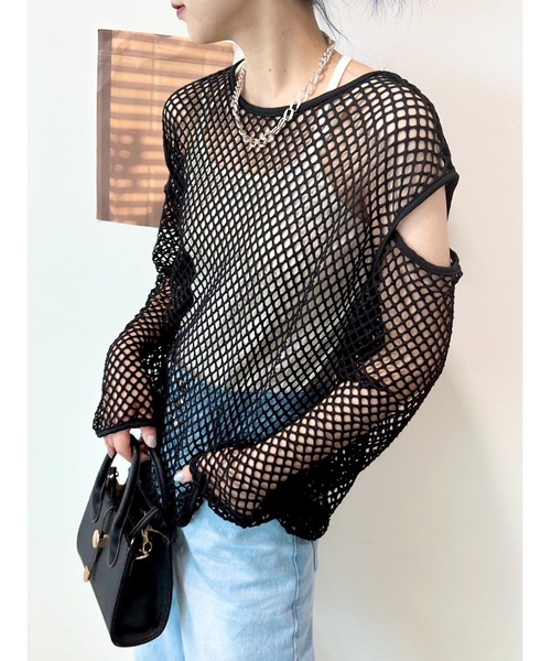 CECIL McBEE(セシルマクビー)の「フィッシュネットプルオーバー(Tシャツ/カットソー・レディース・アイボリー/ブラック/ベージュ/カーキ・MEDIUM/LARGE)」の3枚目の写真