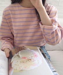 クルーネックボーダーロングTシャツ