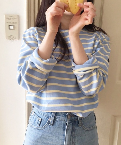 Girly Doll（ガーリードール）の「クルーネックボーダーロングTシャツ（Tシャツ/カットソー・レディース・ライトブルー/ダークブルー/オレンジ/ピンク・M/L）」の6枚目の写真