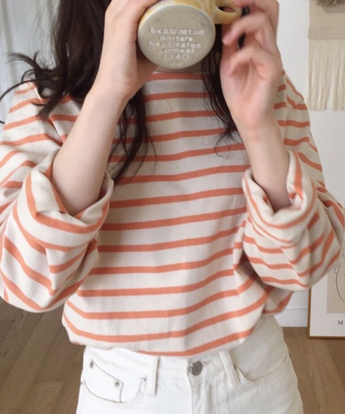 Girly Doll（ガーリードール）の「クルーネックボーダーロングTシャツ（Tシャツ/カットソー・レディース・ライトブルー/ダークブルー/オレンジ/ピンク・M/L）」の20枚目の写真