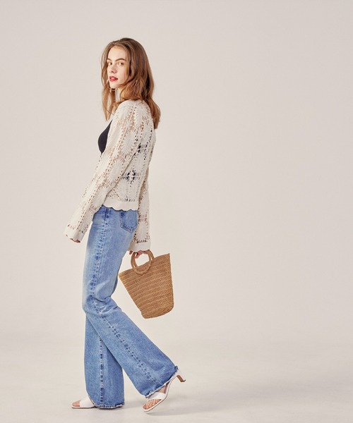 coca（coca）（コカ）の「クロシェフラワー柄カーディガン（カーディガン/ボレロ・レディース・ブラック/アイボリー・ONE SIZE）」の4枚目の写真