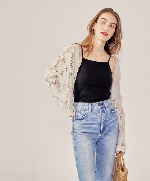 coca（coca）（コカ）の「クロシェフラワー柄カーディガン（カーディガン/ボレロ・レディース・ブラック/アイボリー・ONE SIZE）」の9枚目の写真