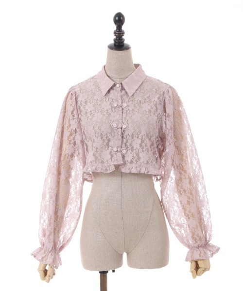 axes femme POETIQUE（アクシーズファムポエティック）の「チャイナボタンレースブラウス（シャツ/ブラウス・レディース・キナリ/ブラック/ピンク・MEDIUM）」の3枚目の写真