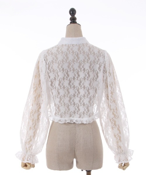 axes femme POETIQUE（アクシーズファムポエティック）の「チャイナボタンレースブラウス（シャツ/ブラウス・レディース・キナリ/ブラック/ピンク・MEDIUM）」の7枚目の写真