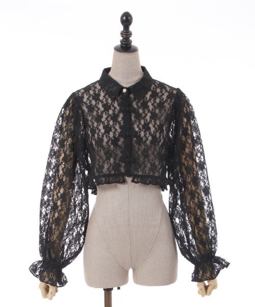 axes femme POETIQUE（アクシーズファムポエティック）の「チャイナボタンレースブラウス（シャツ/ブラウス・レディース・キナリ/ブラック/ピンク・MEDIUM）」の8枚目の写真