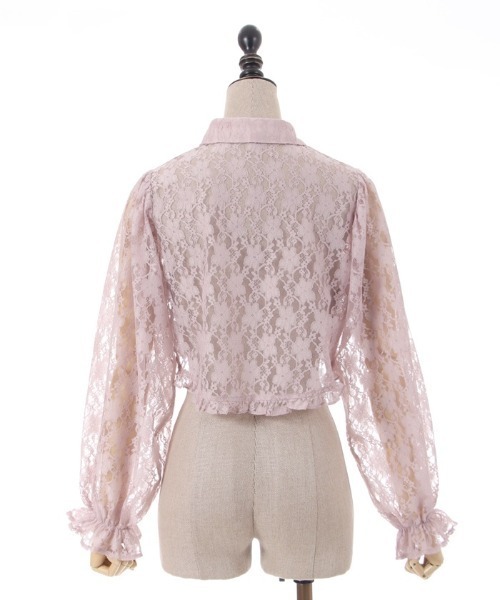 axes femme POETIQUE（アクシーズファムポエティック）の「チャイナボタンレースブラウス（シャツ/ブラウス・レディース・キナリ/ブラック/ピンク・MEDIUM）」の6枚目の写真