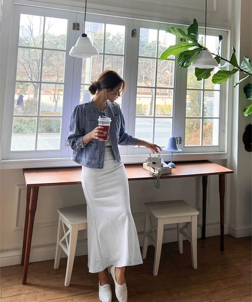 NANING9（ナンニング）の「NANING9 ウエストバンディングスウェットマーメイドスカート（スカート・レディース・ブラック/アイボリー・FREE）」の12枚目の写真