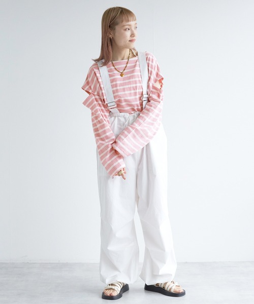 w closet(ダブルクローゼット)の「ボーダーショルダースリットロンT(Tシャツ/カットソー・レディース・ホワイト×ブラック/ピンク系その他/ホワイト×イエロー/グリーン系その他・FREE)」の14枚目の写真