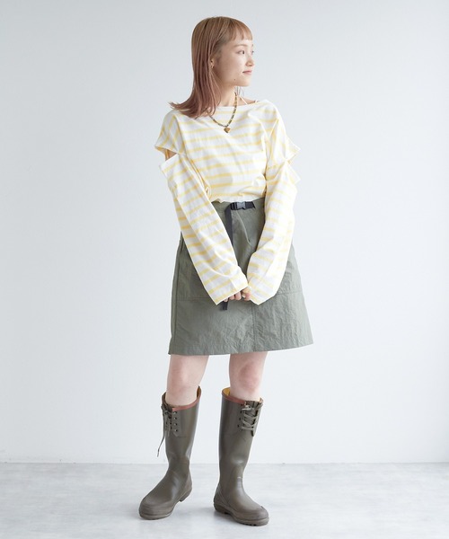 w closet(ダブルクローゼット)の「ボーダーショルダースリットロンT(Tシャツ/カットソー・レディース・ホワイト×ブラック/ピンク系その他/ホワイト×イエロー/グリーン系その他・FREE)」の10枚目の写真