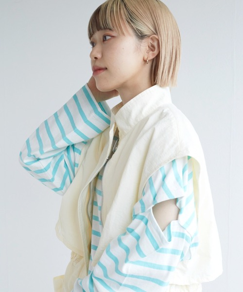 w closet(ダブルクローゼット)の「ボーダーショルダースリットロンT(Tシャツ/カットソー・レディース・ホワイト×ブラック/ピンク系その他/ホワイト×イエロー/グリーン系その他・FREE)」の21枚目の写真