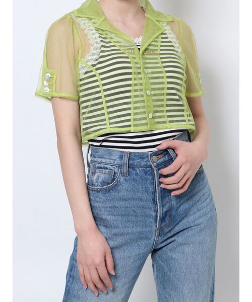 jouetie（ジュエティ）の「カラーシアークロップドブラウス（シャツ/ブラウス・レディース・ブラウン/ピンク/グリーン・MEDIUM）」の21枚目の写真