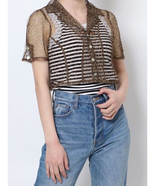 jouetie（ジュエティ）の「カラーシアークロップドブラウス（シャツ/ブラウス・レディース・ブラウン/ピンク/グリーン・MEDIUM）」の13枚目の写真