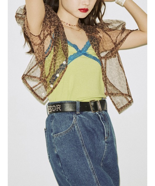 jouetie（ジュエティ）の「カラーシアークロップドブラウス（シャツ/ブラウス・レディース・ブラウン/ピンク/グリーン・MEDIUM）」の2枚目の写真