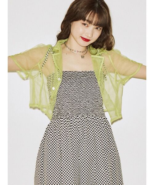 jouetie（ジュエティ）の「カラーシアークロップドブラウス（シャツ/ブラウス・レディース・ブラウン/ピンク/グリーン・MEDIUM）」の5枚目の写真