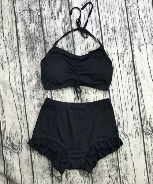 Dalfwin(ダールフィン)の「ラメシアートップス付きフリルビキニ3点セット水着(水着・レディース・ライトブルー/ブラック/ベージュ/ブラウン/ピンク・ONE SIZE)」の12枚目の写真