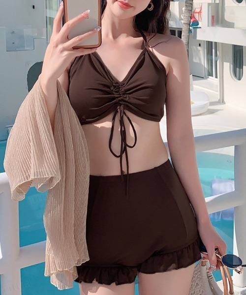 Dalfwin(ダールフィン)の「ラメシアートップス付きフリルビキニ3点セット水着(水着・レディース・ライトブルー/ブラック/ベージュ/ブラウン/ピンク・ONE SIZE)」の17枚目の写真