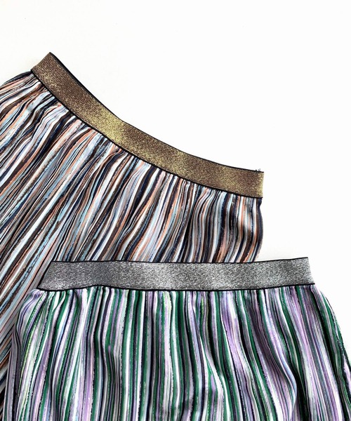 Q（キュー）の「ペイントストライププリーツスカート（スカート・レディース・パープル系/ブラウン系・MEDIUM）」の6枚目の写真