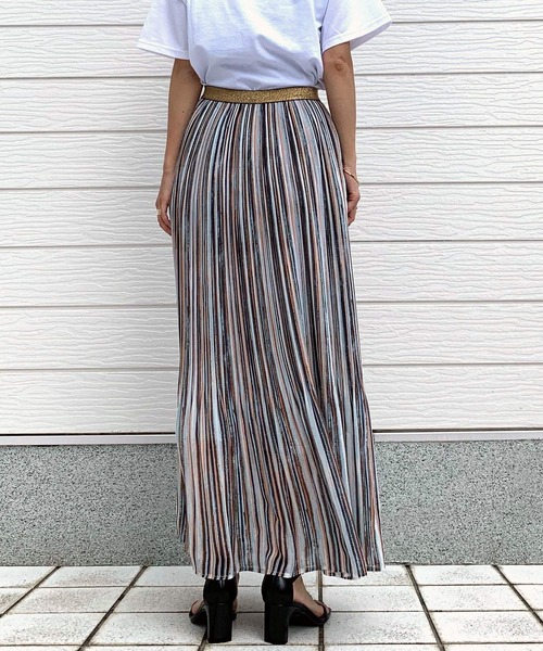 Q（キュー）の「ペイントストライププリーツスカート（スカート・レディース・パープル系/ブラウン系・MEDIUM）」の5枚目の写真