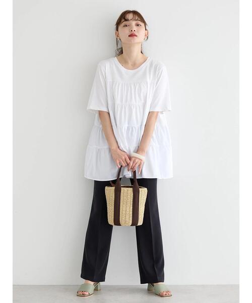AMERICAN HOLIC(アメリカンホリック)の「異素材ティアードカットチュニック(Tシャツ/カットソー・レディース・ピンク/グリーン/ブラック/オフホワイト・M/L)」の6枚目の写真