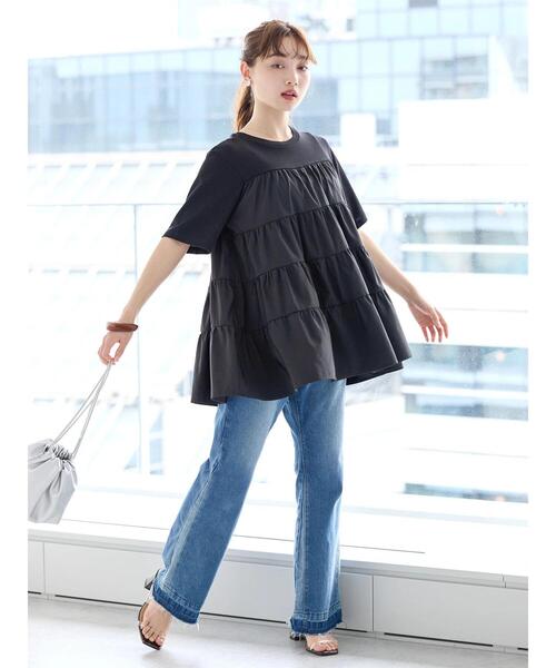 AMERICAN HOLIC(アメリカンホリック)の「異素材ティアードカットチュニック(Tシャツ/カットソー・レディース・ピンク/グリーン/ブラック/オフホワイト・M/L)」の8枚目の写真