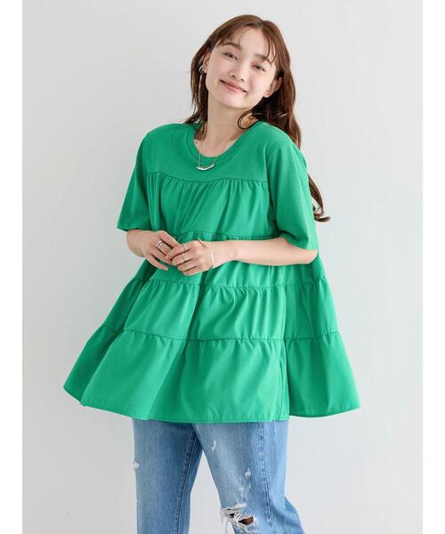 AMERICAN HOLIC(アメリカンホリック)の「異素材ティアードカットチュニック(Tシャツ/カットソー・レディース・ピンク/グリーン/ブラック/オフホワイト・M/L)」の10枚目の写真