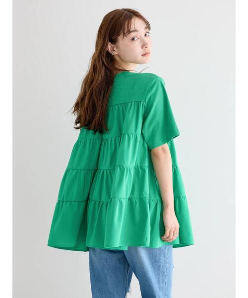 AMERICAN HOLIC(アメリカンホリック)の「異素材ティアードカットチュニック(Tシャツ/カットソー・レディース・ピンク/グリーン/ブラック/オフホワイト・M/L)」の11枚目の写真