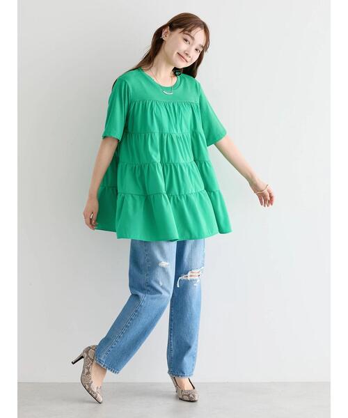 AMERICAN HOLIC(アメリカンホリック)の「異素材ティアードカットチュニック(Tシャツ/カットソー・レディース・ピンク/グリーン/ブラック/オフホワイト・M/L)」の13枚目の写真