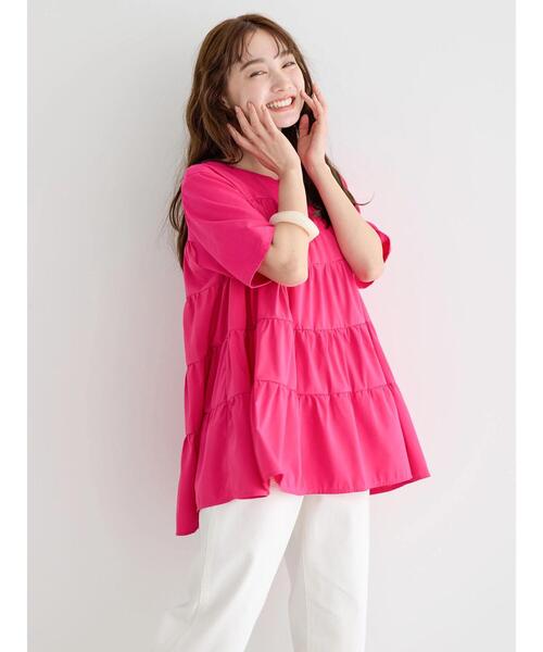 AMERICAN HOLIC(アメリカンホリック)の「異素材ティアードカットチュニック(Tシャツ/カットソー・レディース・ピンク/グリーン/ブラック/オフホワイト・M/L)」の14枚目の写真